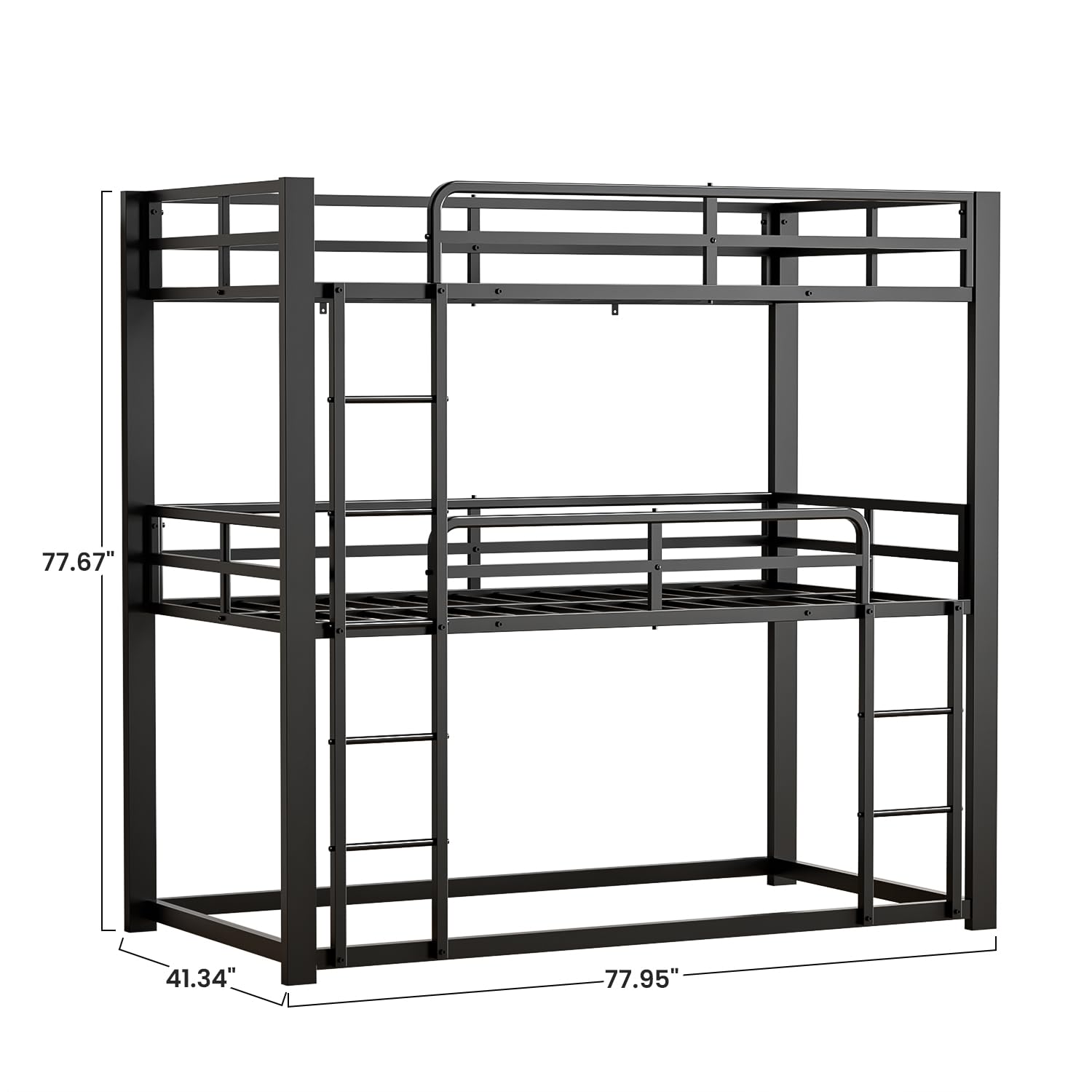 Mixcous Metal Triple Bunk Bed, Twin Over Twin Over Twin Heavy Duty Bunkbeds, Full-Length Guardrail Family-Friendly for All Ages, Bedroom, No Box Spring Needed, Easy Assembly, Black