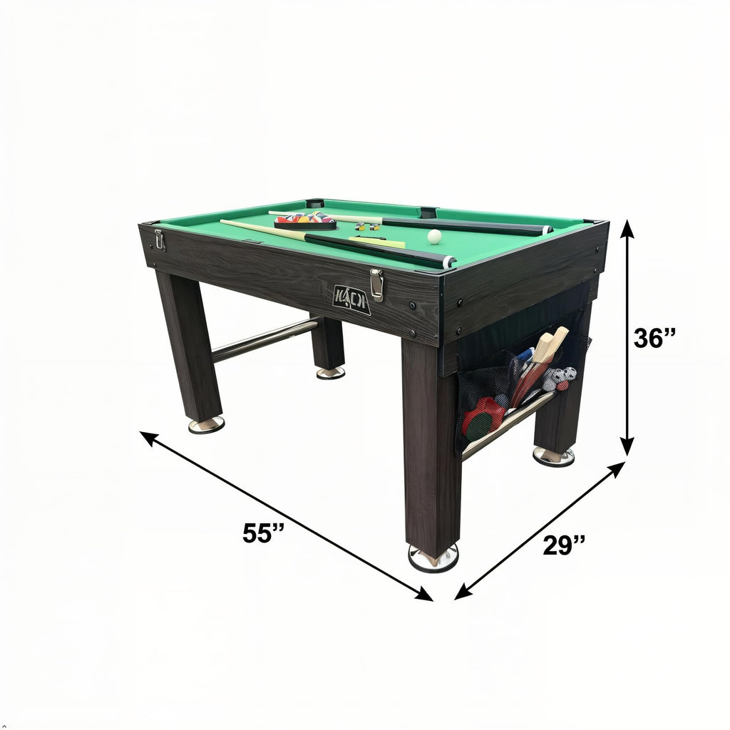 KICK Tetrad 55" 4-in-1 Multi Game Table (Brown) – Foosball, Billiards/Pool, Air Hockey & Ping Pong