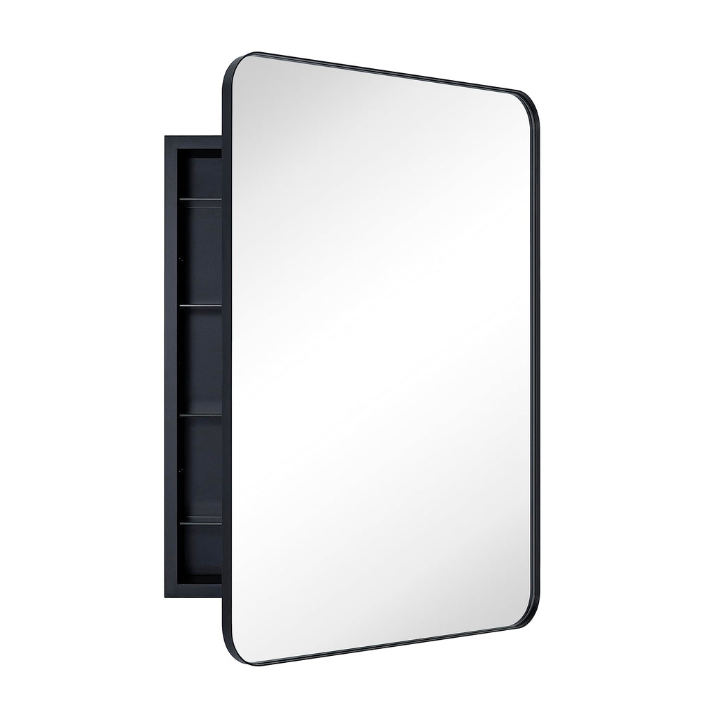 EGHOME Matt Black Rectangle Recessed Bathroom Medicine Cabinet with Mirror Stainless Steel Metal Framed Rounded Rectangular Bathroom Cabinet with Mirror 24x36''