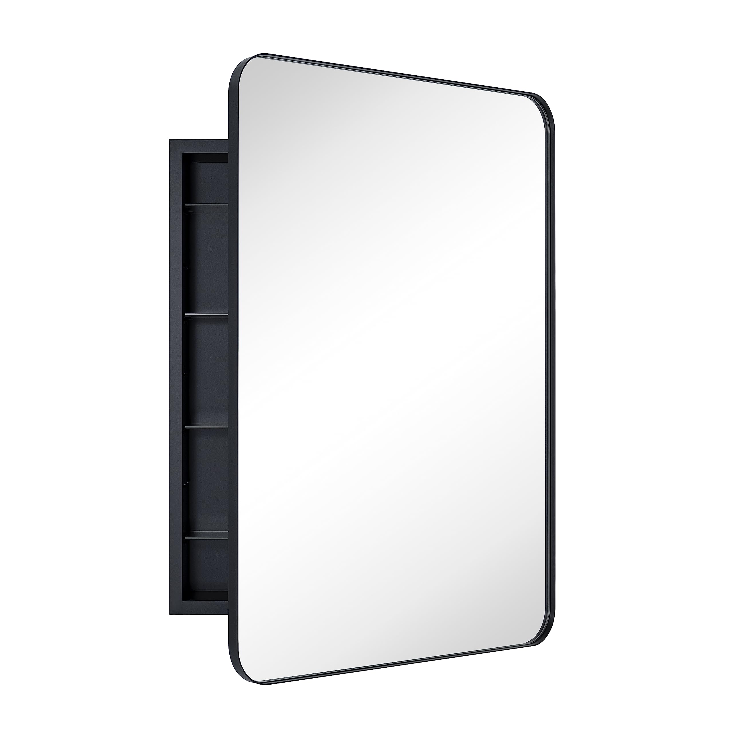 EGHOME Matt Black Rectangle Recessed Bathroom Medicine Cabinet with Mirror Stainless Steel Metal Framed Rounded Rectangular Bathroom Cabinet with Mirror 24x36''