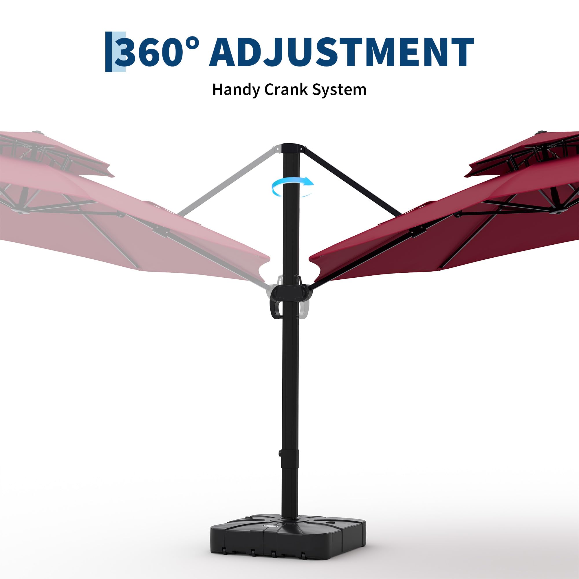 10x10 ft Round Outdoor Umbrella, Cantilever Patio Umbrella with 360° Rotation & Adjustable Height, Heavy Duty Aluminum Umbrella Outdoor Patio for Garden Poolside,Burgundy Red (Base Not Included)