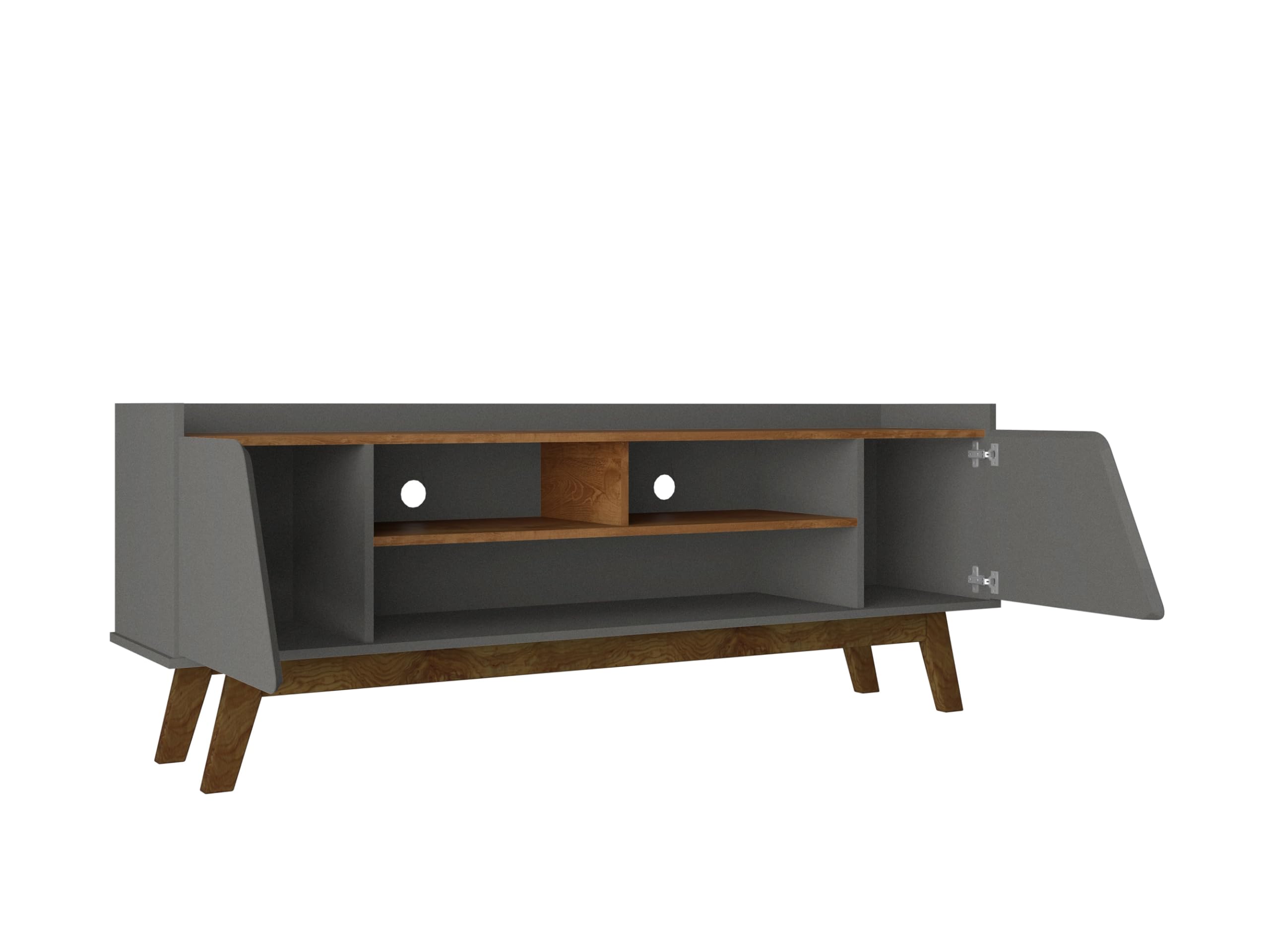Manhattan Comfort Marcus Mid Century Modern 65 Inch TV Stand with Solid Wood Legs, Cable Management, 5 Shelves and Soft Close Doors, Entertainment Center and Media Console for Living Room, Grey