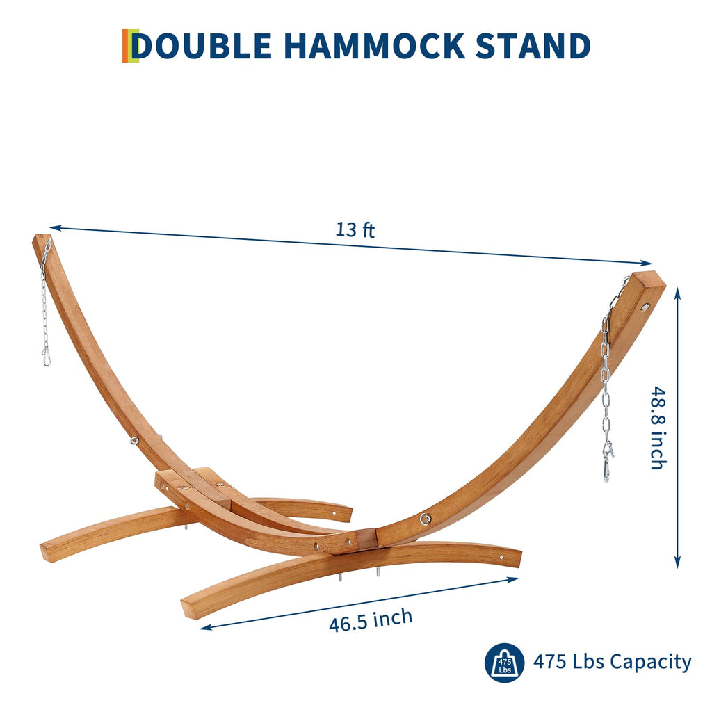 Wood Hammock Stand Only, Heavy Duty Weatherproof Universal Wood Hammock Stand for Outside, Patio, Backyard, Indoor, Max 475 LBS, Curved
