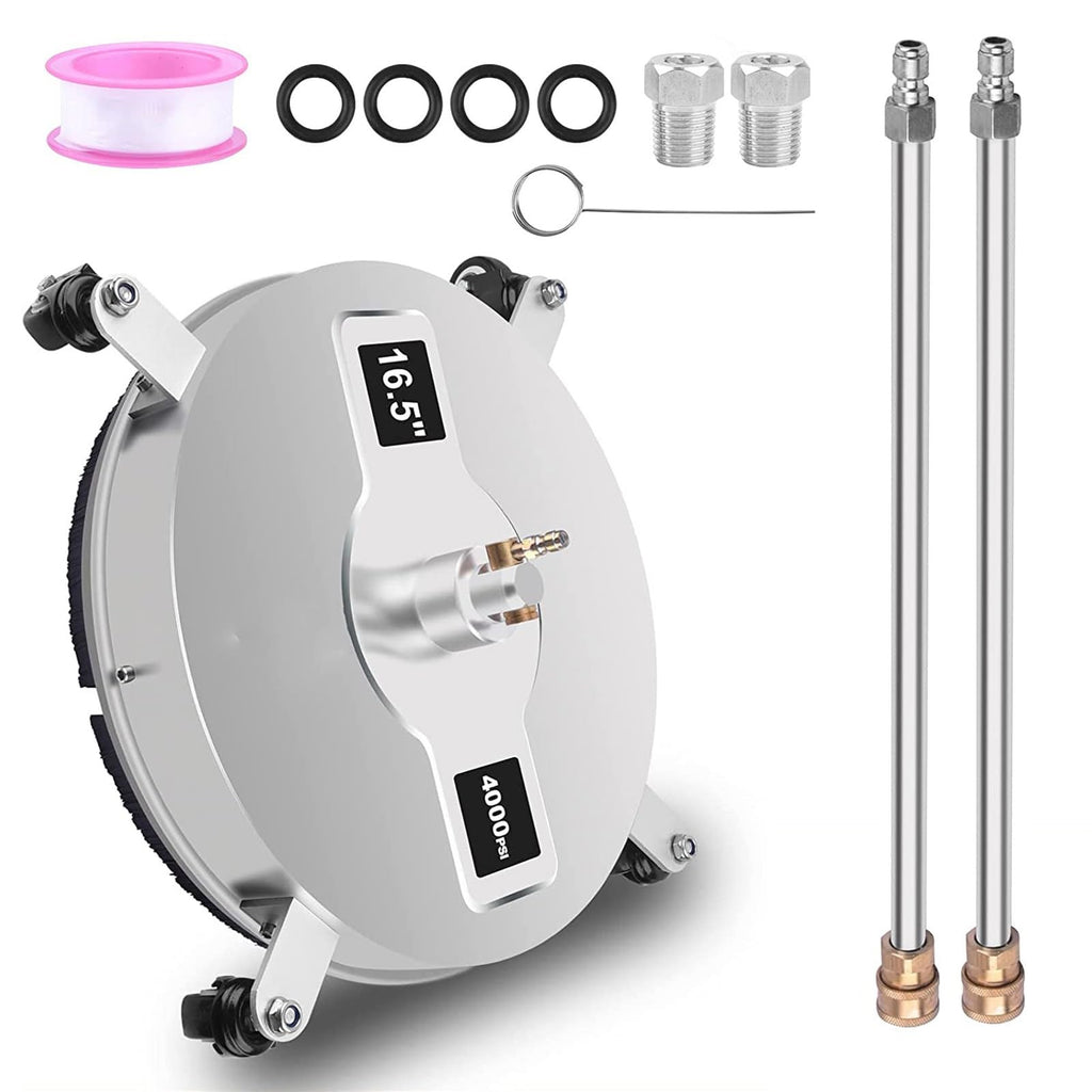 TRELVEX 16.5in Pressure Washer Surface Cleaner, 2 in 1 Stainless Steel Power Washer Attachment with 4 Wheels, 2 ExWands, 1/4" Quick Connector, Undercarriage Cleaner for Sidewalks, 4000 PSI
