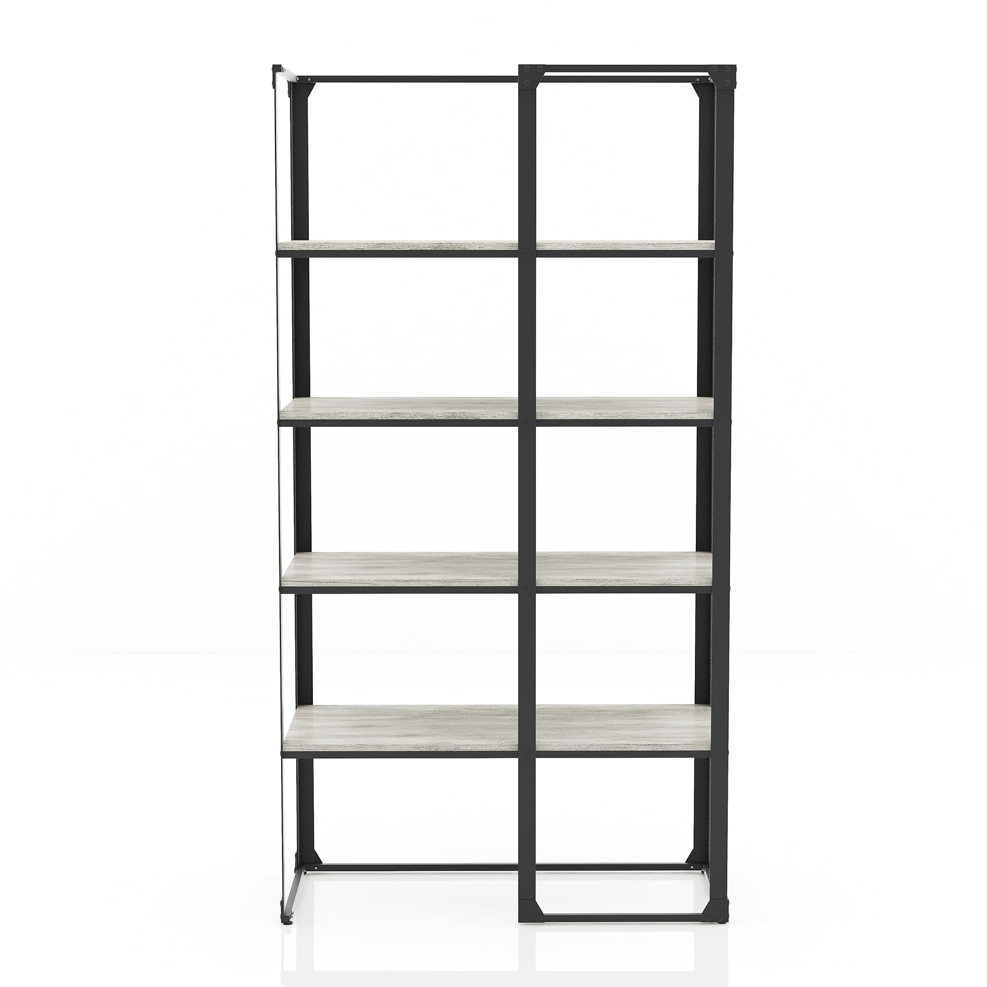 24/7 Shop at Home Adair Industrial Metal Open Back Bookcase with 4 Shelves for Living Room, Home Office, Bedroom, Black and Light Gray