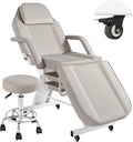 Tattoo Facial Chair with Wheel, Esthetician Massage Bed with Stool, Professional Adjustable Lash Tattooing Table with Breathing Hole Beauty Treatment Salon Spa Artist Equipment with 2-Tary, Grey