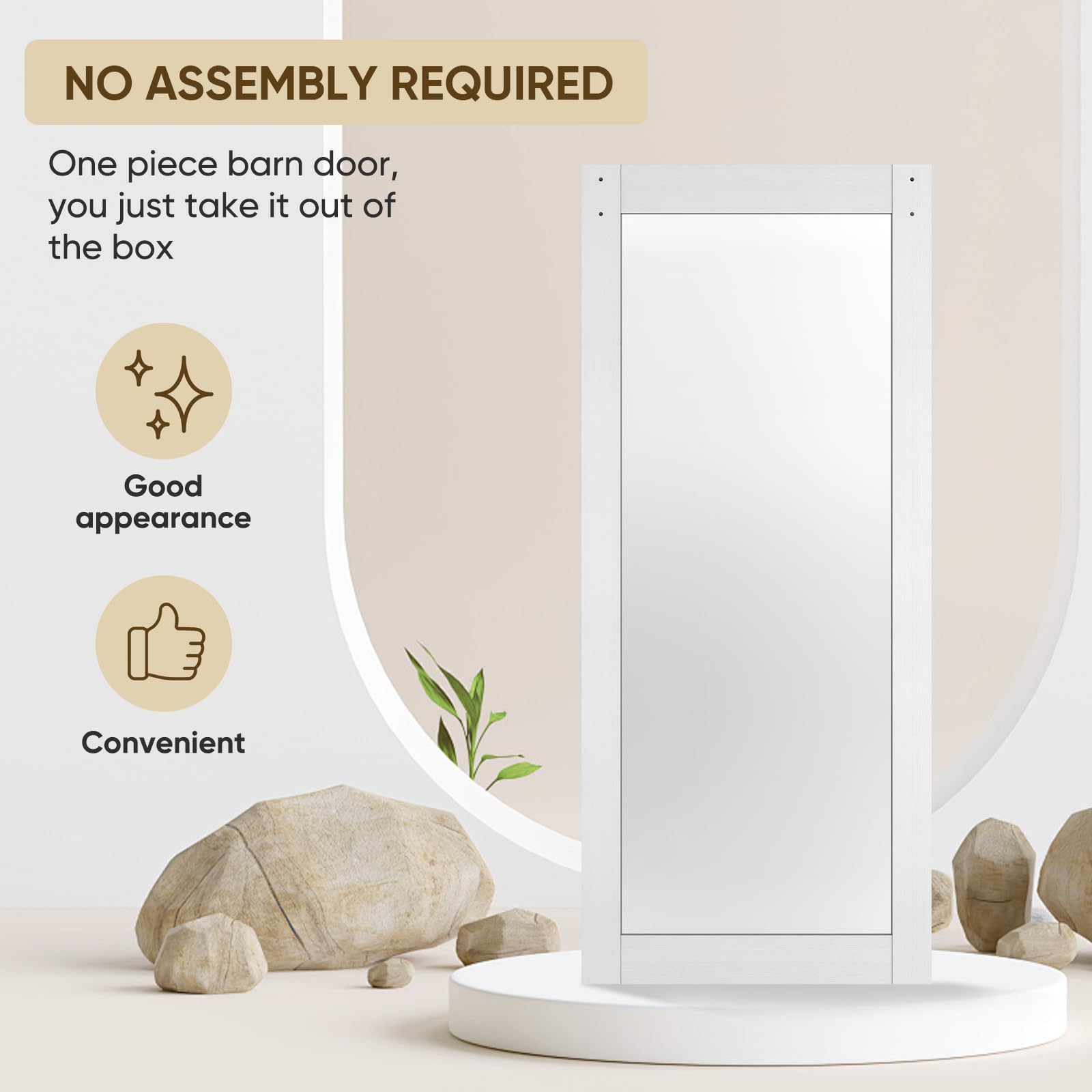 BARNSMITH 32in x 84in Mirror Barn Door with 5.5FT Sliding Door Hardware Kit Included, 1 Lites Full Length Mirror Door, Solid Wood Water-Proof PVC Surface,No Assembly Required,White