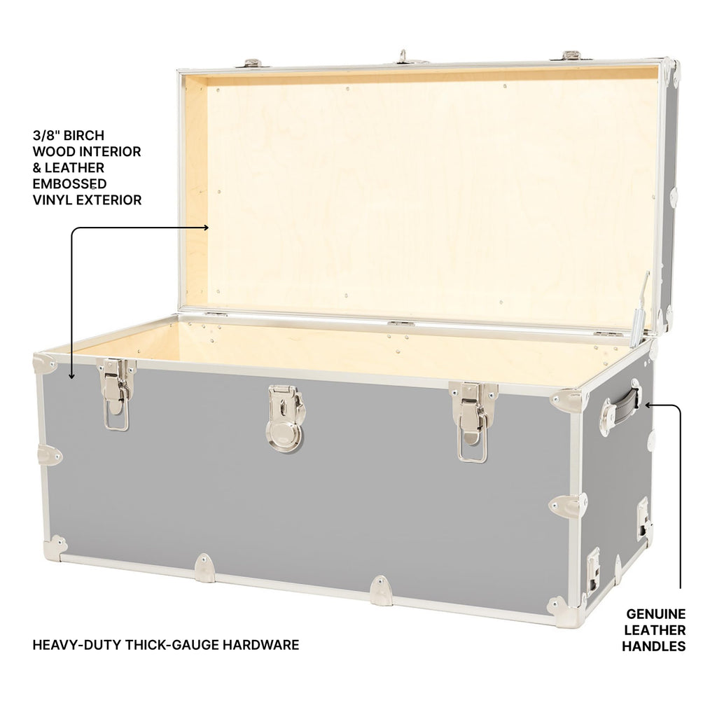 Rhino Trunk & Case Classic XXL Home Storage & College Trunk With Wheels - 36”x18”x18”, Seats 1500+ lbs, Soft-Close Lid. USA Made Secure Dorm Furniture, Organization, Steamer Style Blanket Chest
