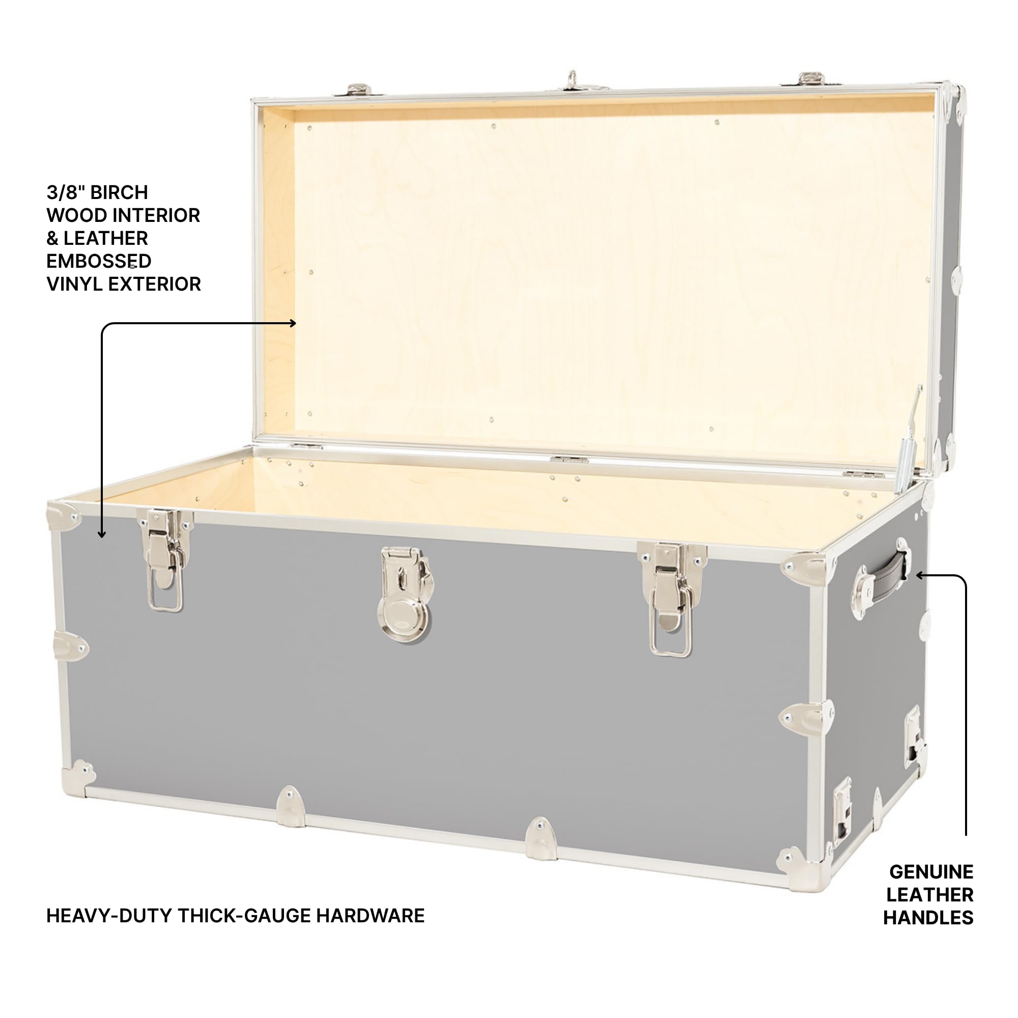 Rhino Trunk & Case Classic XXL Home Storage & College Trunk With Wheels - 36”x18”x18”, Seats 1500+ lbs, Soft-Close Lid. USA Made Secure Dorm Furniture, Organization, Steamer Style Blanket Chest