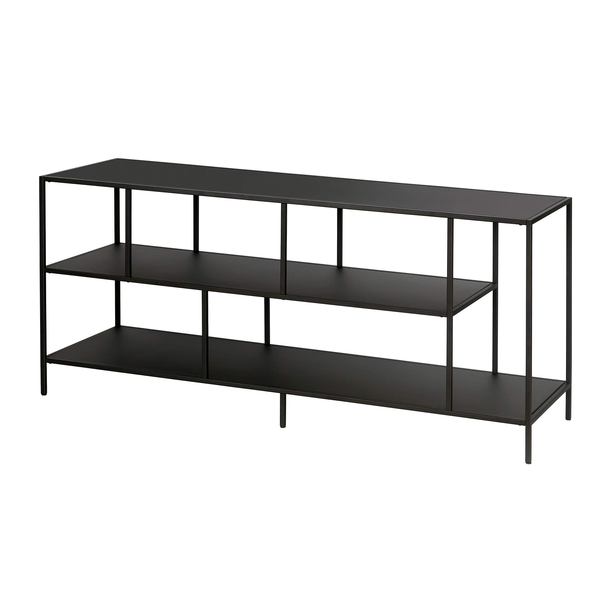 Henn&Hart TV Stand for TVs up to 60" with Metal Top and 2 Open Display Metal Shelves for Living Room, Family Room, or Office, Black