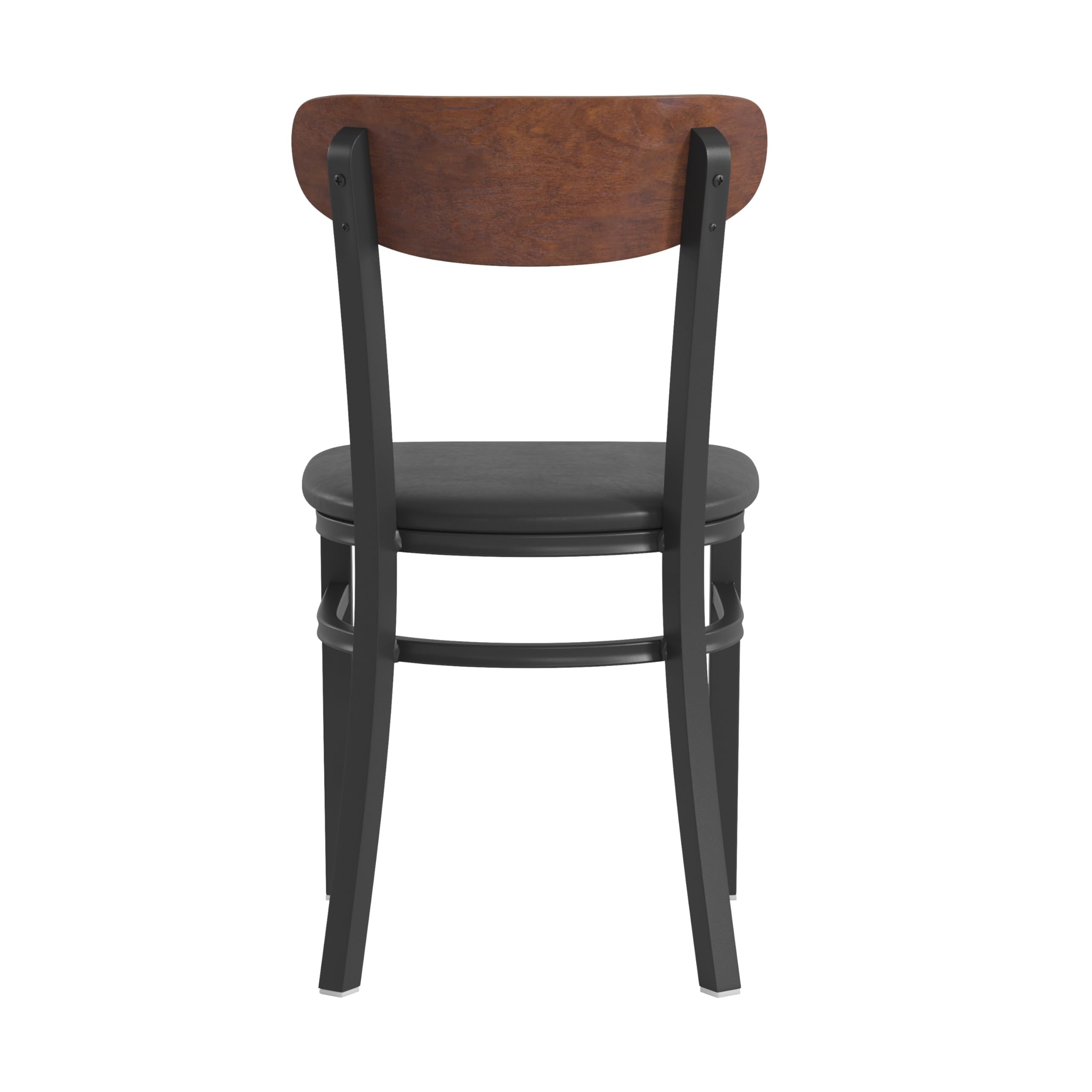 Flash Furniture Wright Set of 2 Commercial Dining Chairs - Walnut Wood Boomerang Back - Black Vinyl Seat - 500 LB. Capacity Black Steel Frame-Integrated Footrest