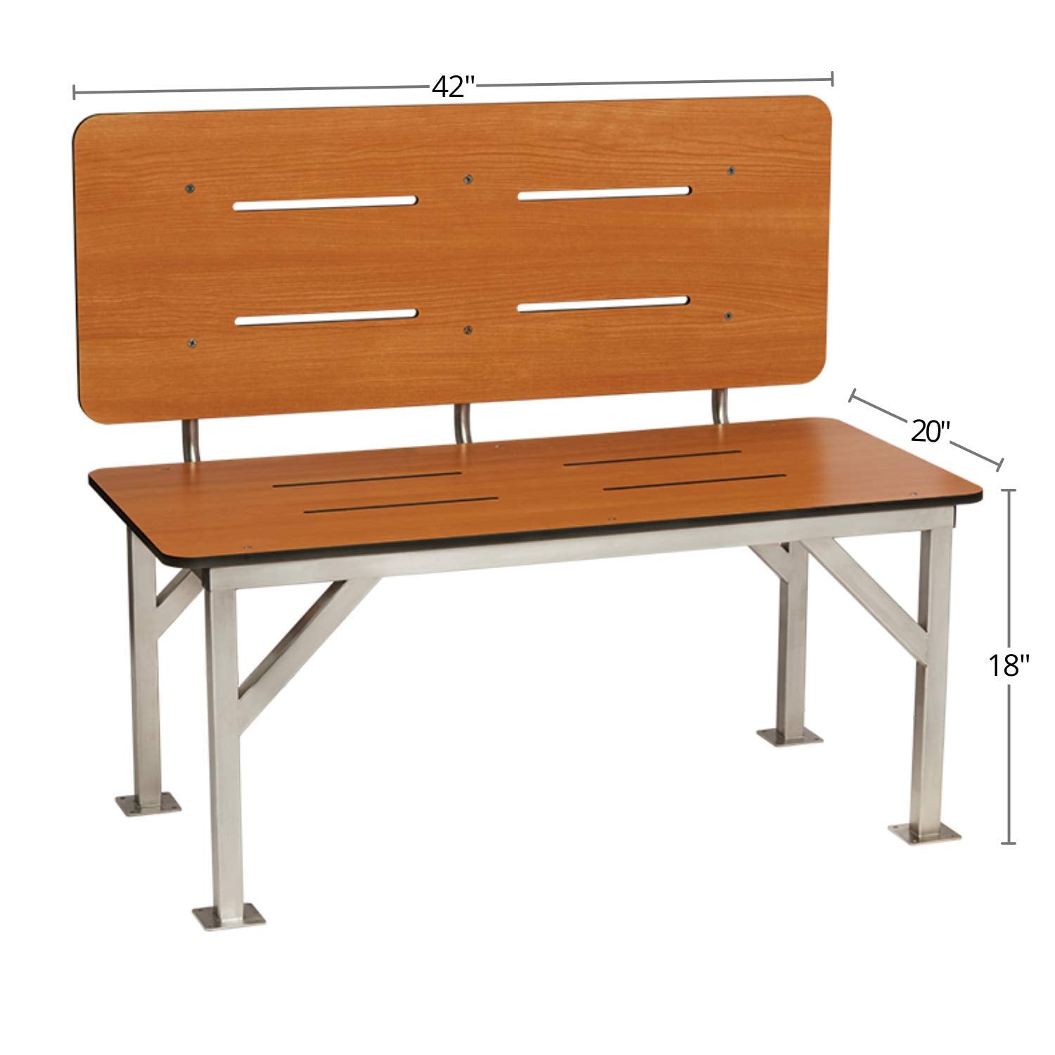 Seachrome Stationary Shower Bench with Back Rest, ADA, Solid Teak Phenolic