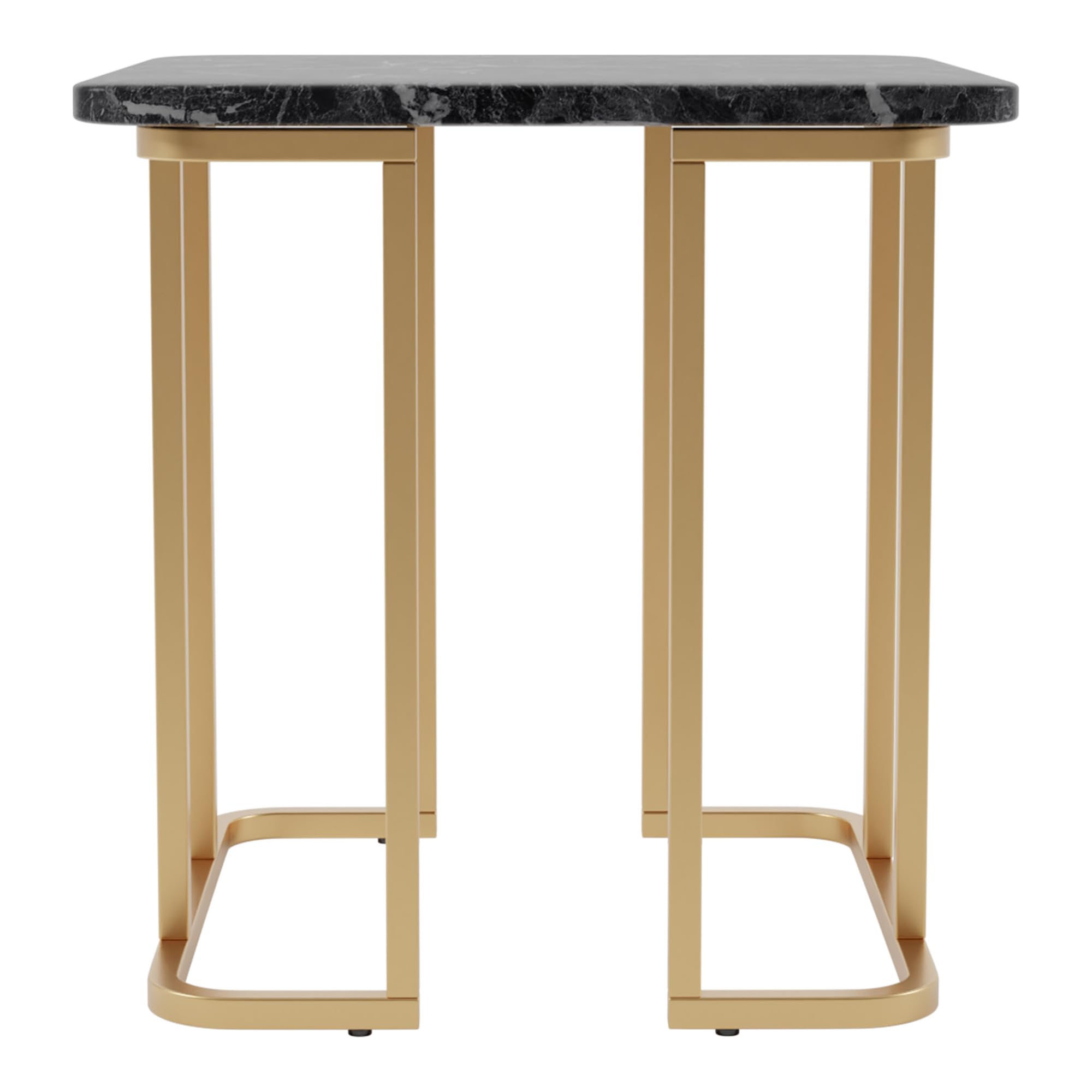 24/7 Shop at Home Scheben Modern Faux Marble Top 2-Piece Coffee Table Set with U-Shaped Metal Base for Living Room, Bedroom, Home Office, Gold Coating and Black