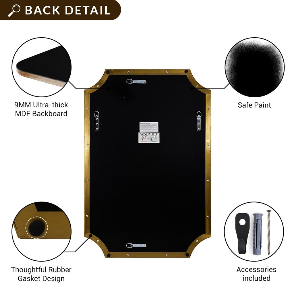 ANDY STAR 30x40 Inch Brushed Gold Mirror, Gold Scalloped Bathroom Mirror, Unique Rectangle Mirror in Never-Rust Stainless Steel Metal Frame, Wall Mount Vertical or Horizontal