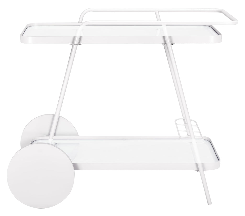 SAFAVIEH Home Collection – Zunia White & Glass 2-Tier Bar Cart, Modern Metal Serving Cart, Sleek Contemporary Design (BCT2504E)