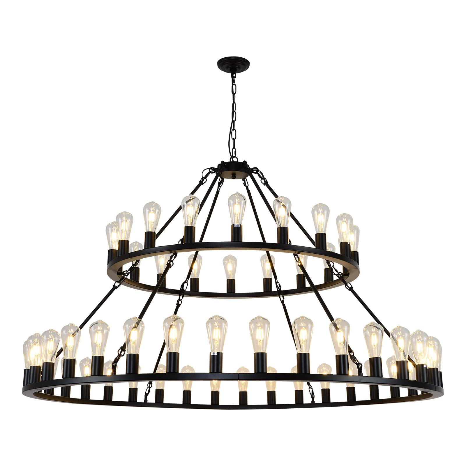 WOGON WEEL Wagon Wheel Chandelier 2 Tier 54-Light 60-inch, Farmhouse Industrial Chandelier Black Rustic Pendant Light Fixture Extra Large for High Ceilings, Living Room Foyer