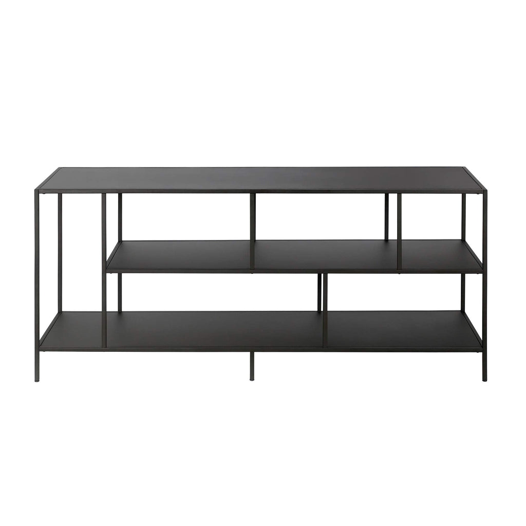 Henn&Hart TV Stand for TVs up to 60" with Metal Top and 2 Open Display Metal Shelves for Living Room, Family Room, or Office, Black