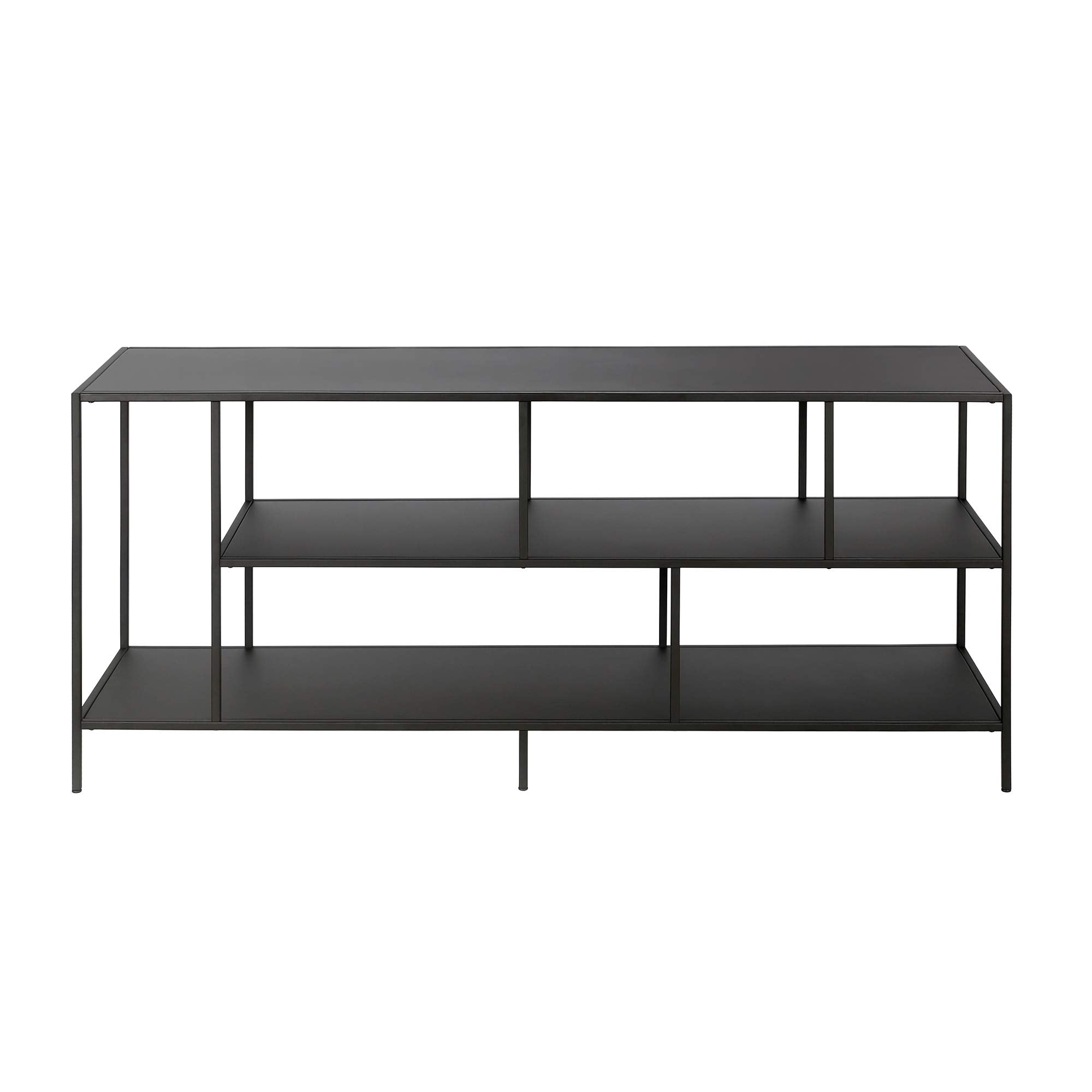 Henn&Hart TV Stand for TVs up to 60" with Metal Top and 2 Open Display Metal Shelves for Living Room, Family Room, or Office, Black