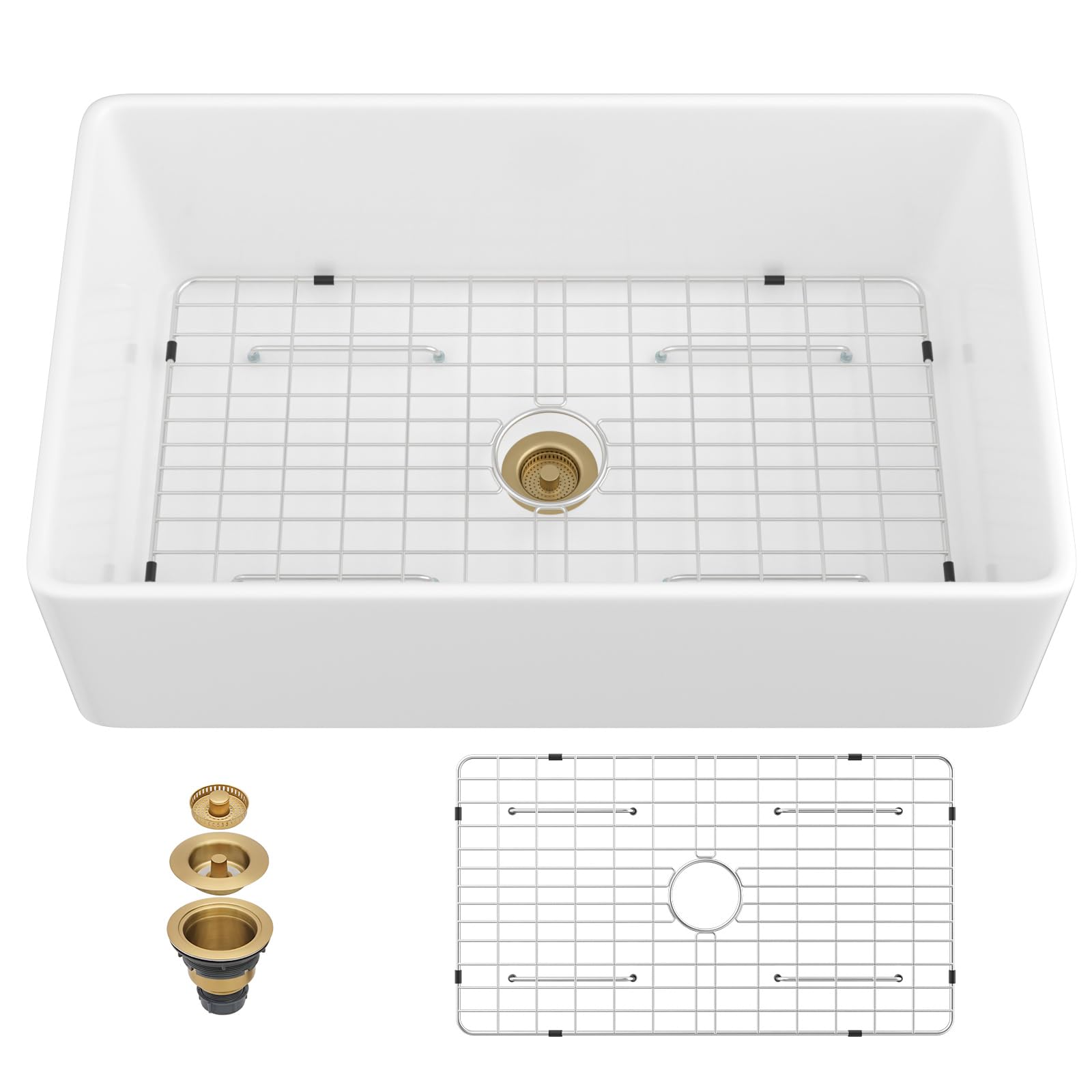 Beslend White Farmhouse Sink 33X20 inch Fireclay Farm Style Apron Front Undermount Kitchen Sink Large Single Bowl Farmer Kitchen Basin