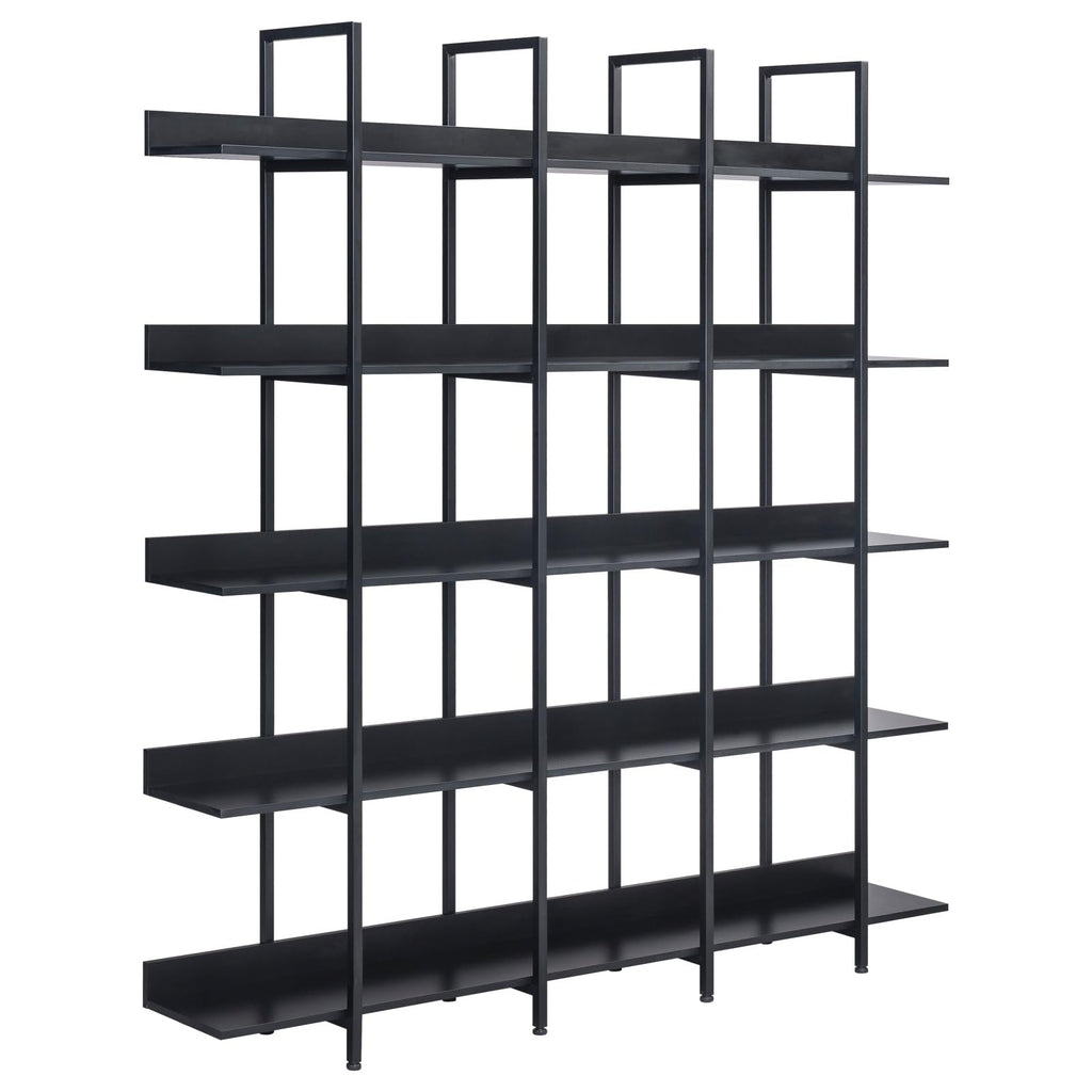 KCSWKJ 5 Tier Bookcase Home Office Open Bookshelf, Vintage Industrial Style Shelf with Metal Frame, MDF Board