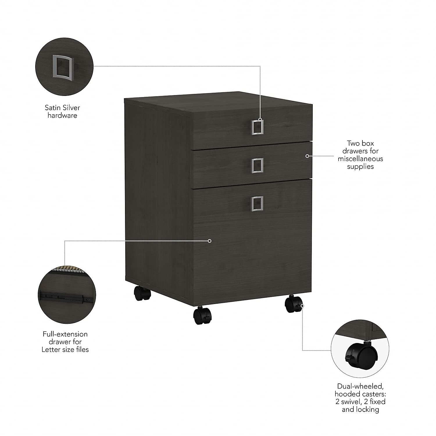 Bush Business Furniture Echo 3 Drawer Mobile File Cabinet in Charcoal Maple