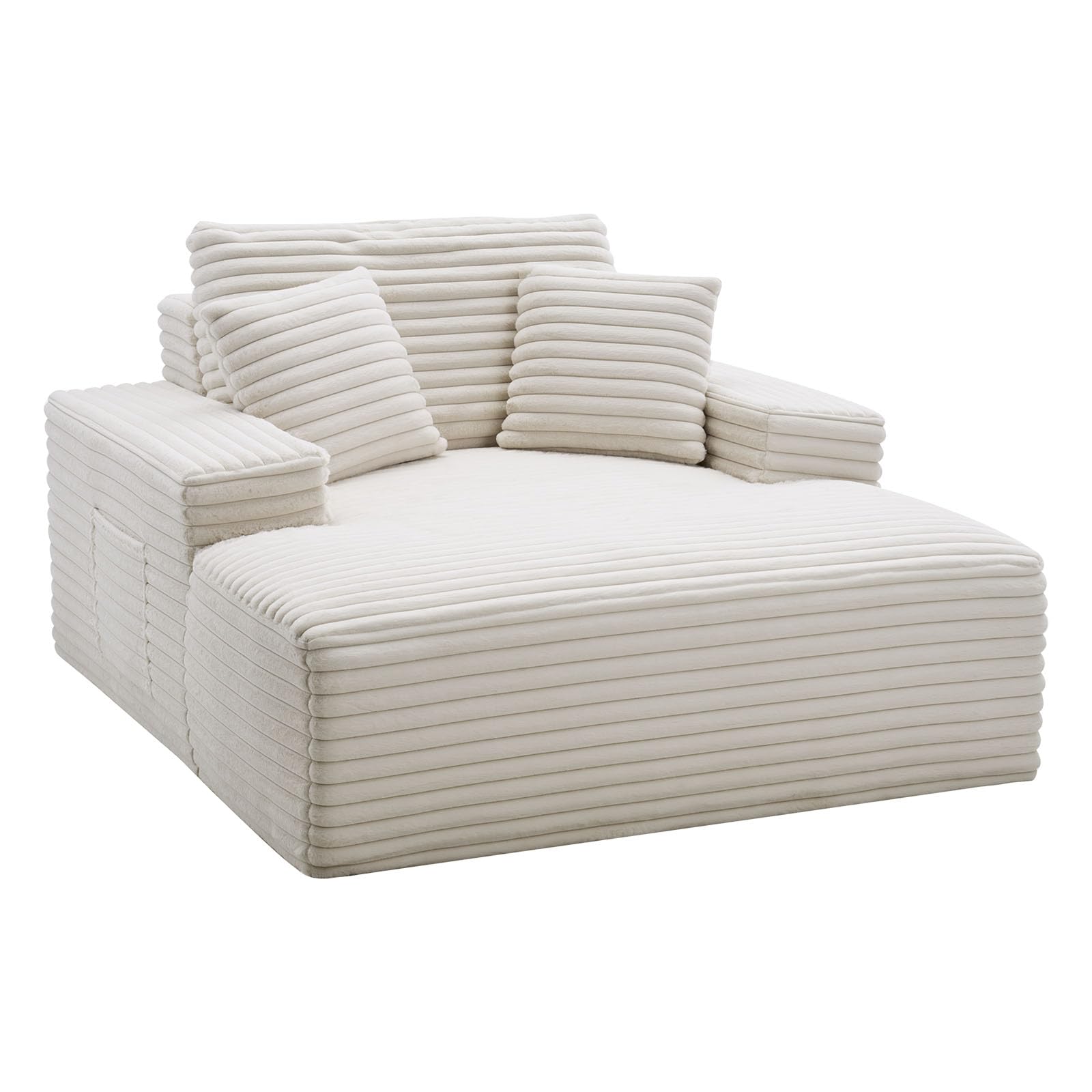 VEVOR Oversized Chaise Lounge Chair, 54" Boneless Chaise Lounge Indoor, Modern Upholstered Reading Chair with Throw Pillows & Armrests, Sofa Couch Deep Seat Sleeper for Living Room, Bedroom, Beige
