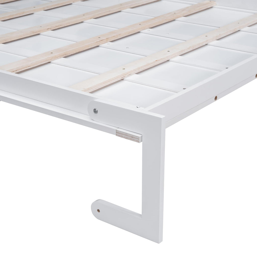 Merax Queen Size Murphy Bed Frame, Modern Wall Bed Can Be Folded into Cabinet, Chair with Cushion, White