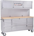 Heavy Duty 61" Tool Chest Cabinet, Mobile Garage Workbench with 15Drawers and Power Strip, Rubber Wood Worktop, 1675 LBS Load, Rolling Tool Storage Organizer for Mechanic, Shop or Home Use