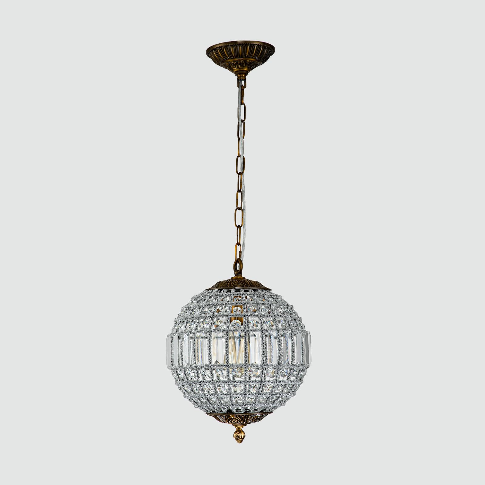 HUOKU Antique Crystal Globe Chandelier, 11.8" Vintage Small Sphere Chandelier Crystal Pendant Light Fixture for Foyer Dining Room Kitchen Island Bronze