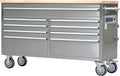 61-Inch Heavy-Duty Rolling Tool Chest & Mobile Workbench with 9 Drawers, Steel Storage Cabinet, Rubber Wood Tabletop, Key Locking System and Drawer Liners for Garage, Workshop, Repair Shop, Silver