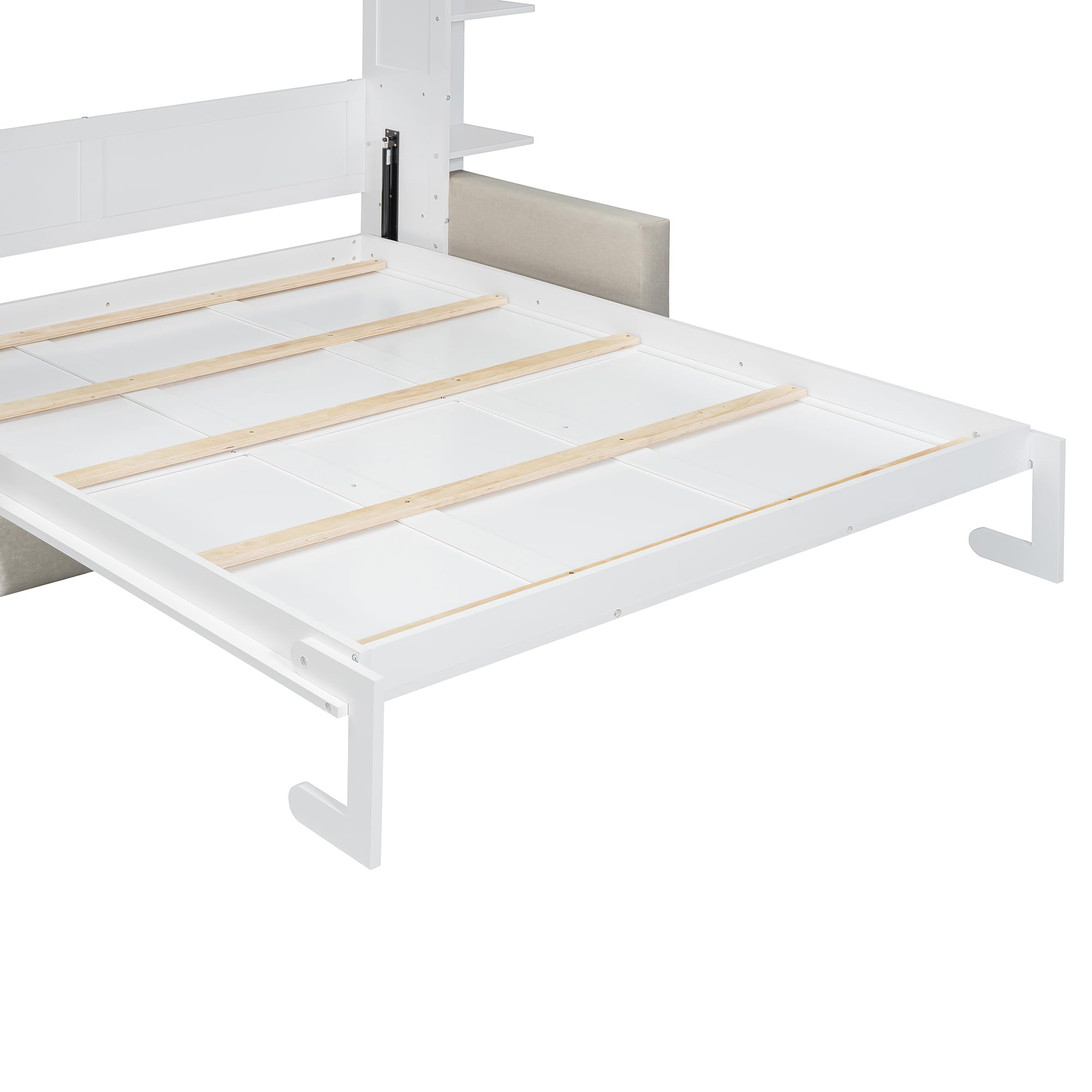 Merax Queen Size Murphy with Sofa and Shelves for Bedroom or Guestroom Wall Bed Space Saving Hidden Bed,No Need Fix to The Wall,Gray