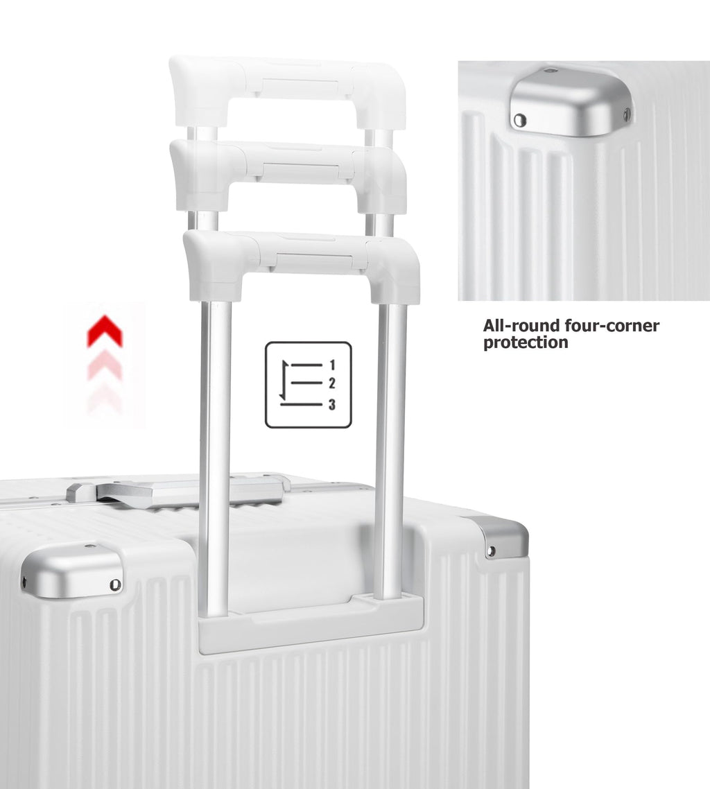 feilario 30in Super Large Captain Aluminum Frame Hardside Spinner Wheels Luggage, Removable Wheels Zipperless Checked Suitcase with Cup Holder/Phone Holder (Ivory White,30in)