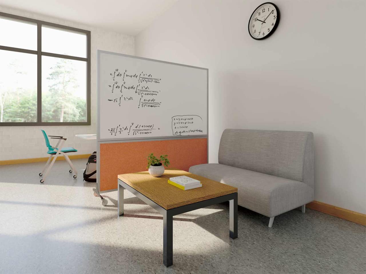 DivideWrite Mobile Whiteboard | Double Sided Dry Erase Board | Portable Office Cubicle Partition | Display for Classrooms, Conference Rooms, Meeting Areas and More | Navy Blue Fabric 4' Wide X 6' Tall