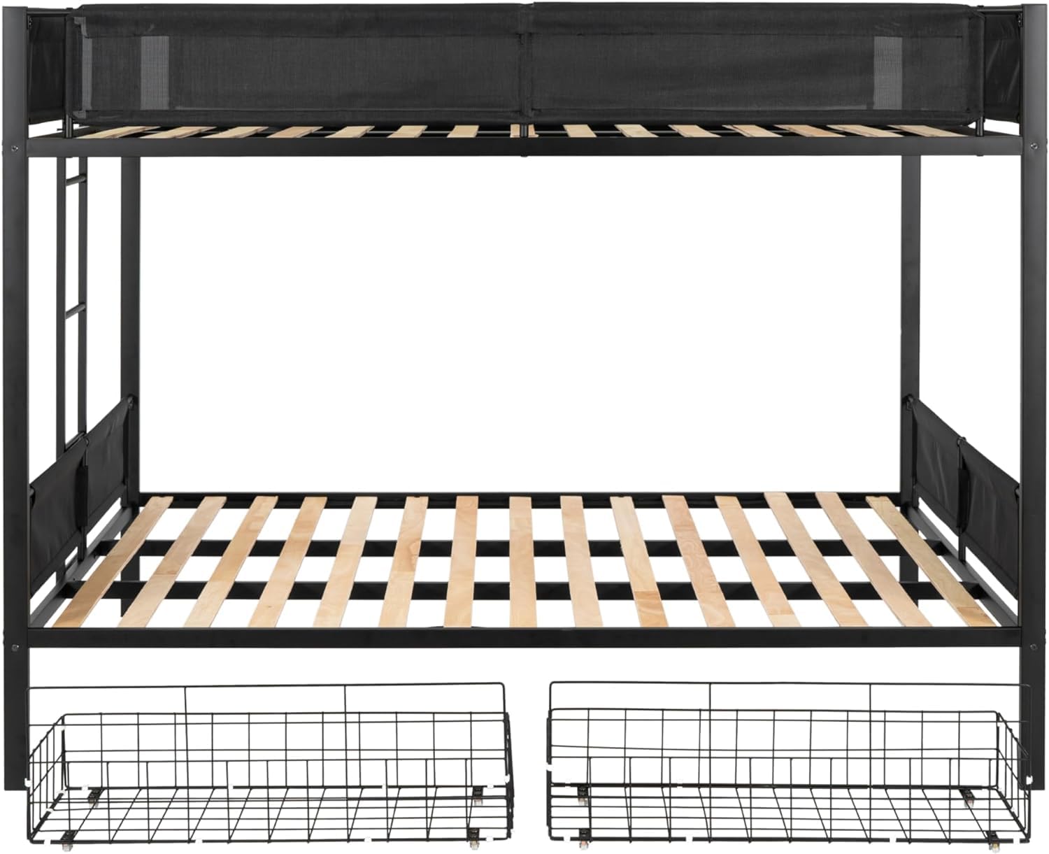 DNYN Queen Over Queen Bunk Bed with Drawers for Kids Bedroom,Space Saving Metal Bedframe w/Ladder & Safety Rails,Easy Assembly & No Box Spring Needed,for Dorm,Guest Room, Black