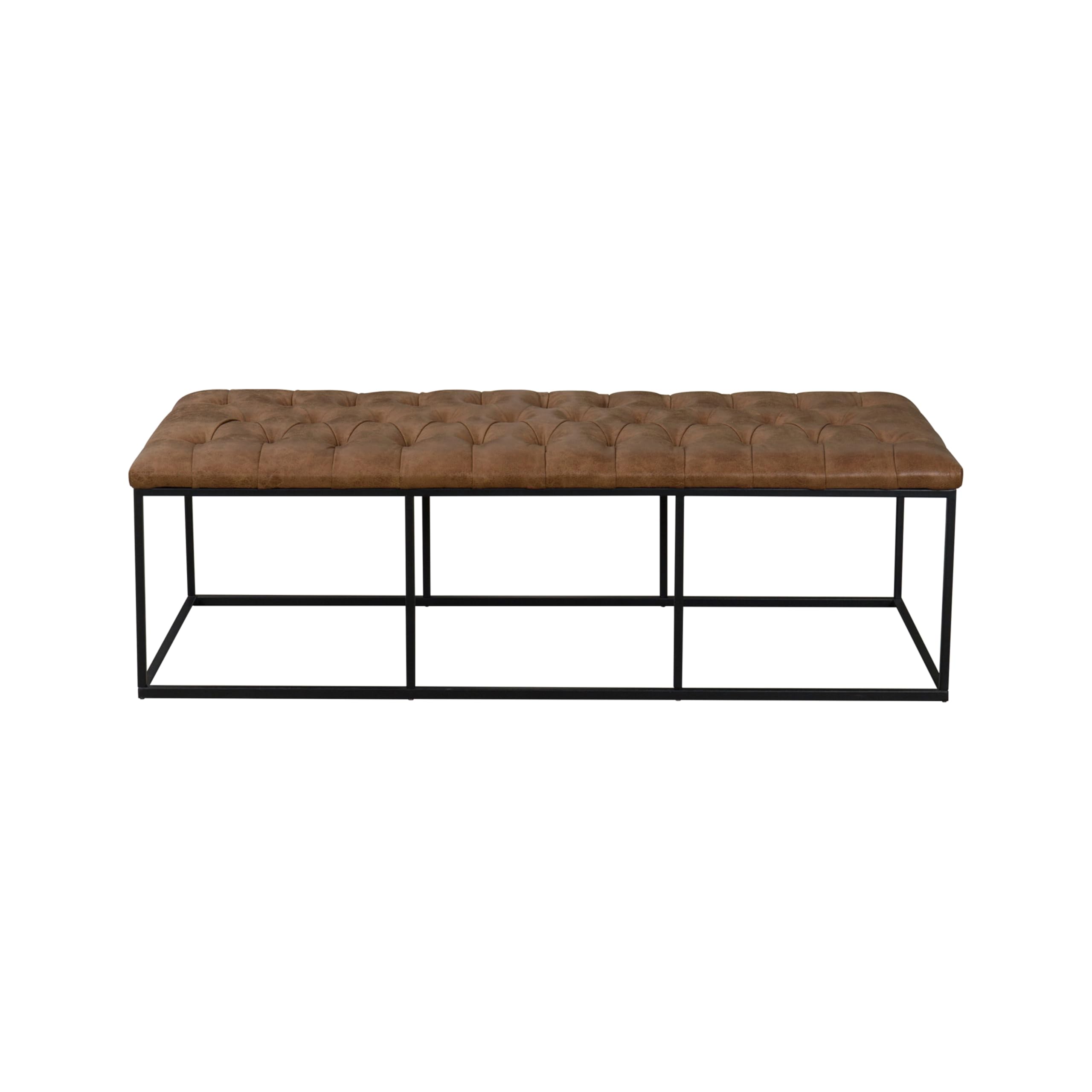 Homepop Home Decor | Large Upholstered Bench | Bench Ottoman with Storage for Living Room & Bedroom | Decorative Home Furniture (Light Brown PU Leather)