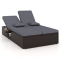 Tangkula Outdoor Rattan Daybed with 6-Level Adjustable Backrests, 2-Person Adjustable Wicker Recliner Bed with Cushions & Folding Side Trays, Double Sunbed Lounger for Balcony, Backyard & Poolside