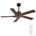 WINGBO 48" DC Ceiling Fan No Light - 5 Carved Solid Wood Blades, 6-Speed Reversible DC Motor, Ceiling Fan without Lights for Living Room Bedroom Kitchen Patio, Indoor and Outdoor, Black and Walnut
