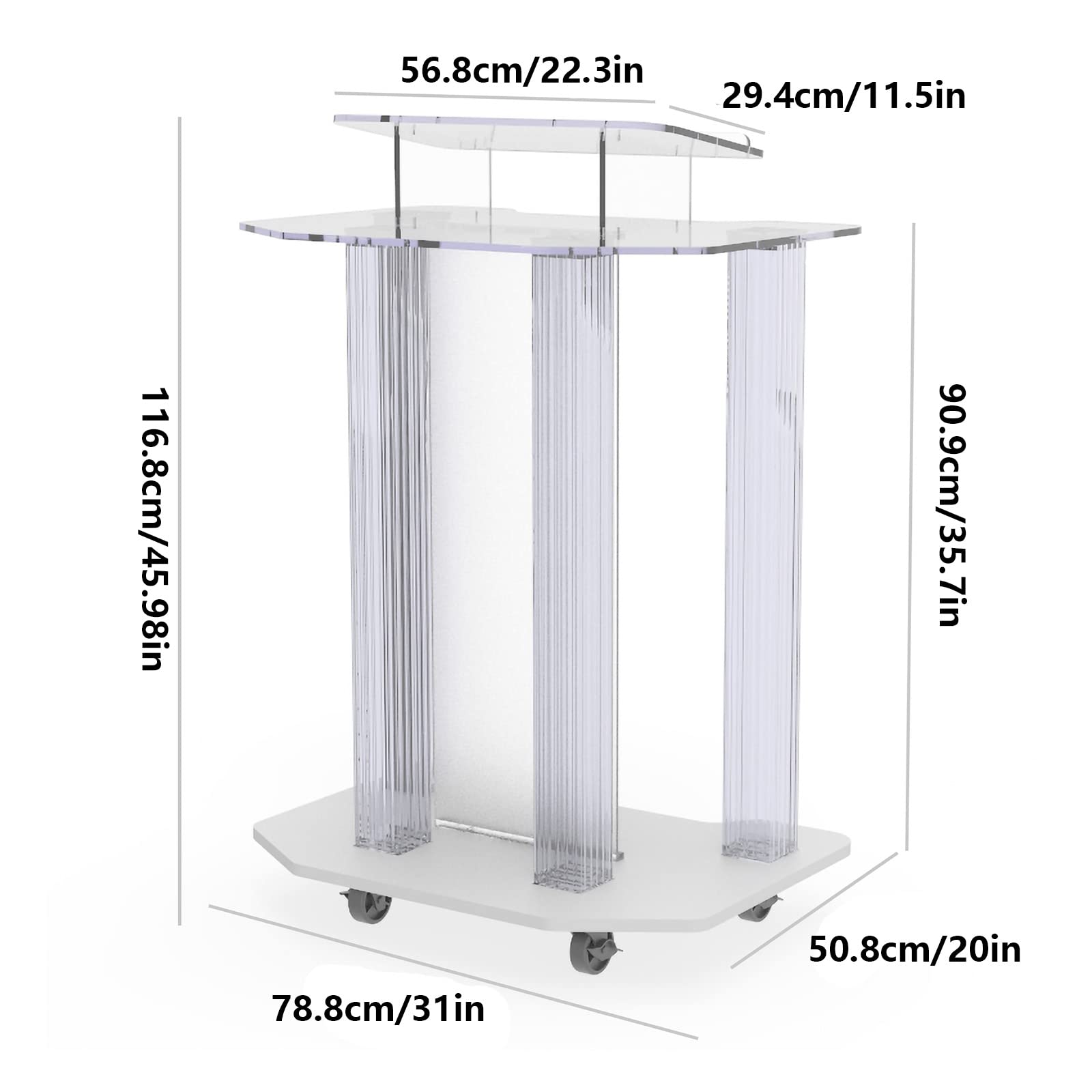 DHXIAMZ Acrylic Podium Stand with Wheels for Restaurants Weddings Offices and Classrooms Wide Reading Surface for Presentations and Lectures