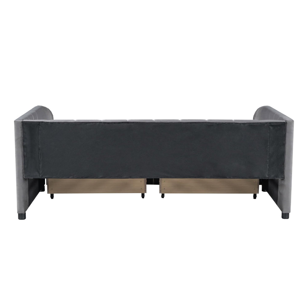 Bellemave Twin Size Daybed with 2 Storage Drawers & Upholstered Ergonomic Design Backrest,Velvet Day Bed Wood Slats, Modern Space Saving Sofabed for Bedroom,Living Room, Easy Assembly (Gary)