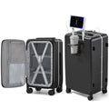 Hanke 28 Inch Checked Luggage with Cup Holder and USB Ports, Top Opening Hard Shell Suitcase with Wheels, Aluminum Frame Large Trunk Luggage with Foldable Divider & TSA Lock for Travel, Jet Black