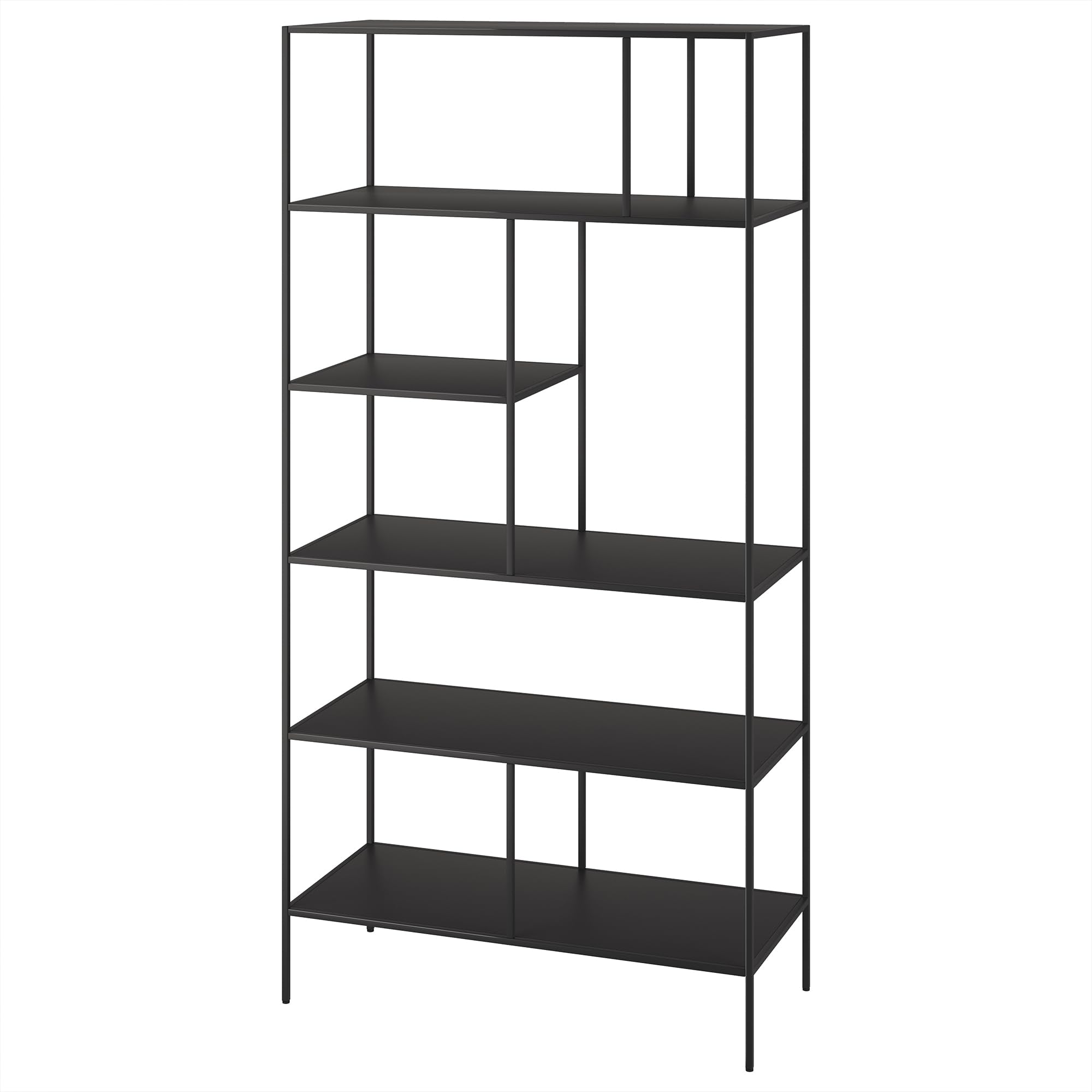 Henn&Hart 72" Modern Metal 5-Tier Bookcase with Staggered Open Metal Shelves for Living Room, Bedroom, or Office, Black