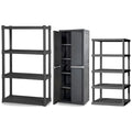 Sterilite 4 & 5 Shelf Plastic Storage Units Bundled with Easy to Assemble Storage Cabinet for Garage, Pantry & Kitchen Organization, 4 Shelves, Gray
