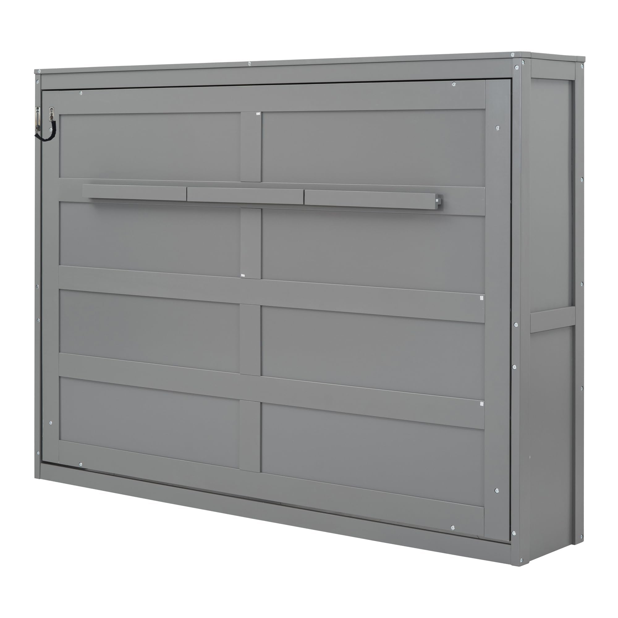 Merax Modern Farmhouse Solid Wood Murphy Cabinet Bed, Queen Foldable Wall Bed Frame, No Box Spring Needed/Space Saving, Gray