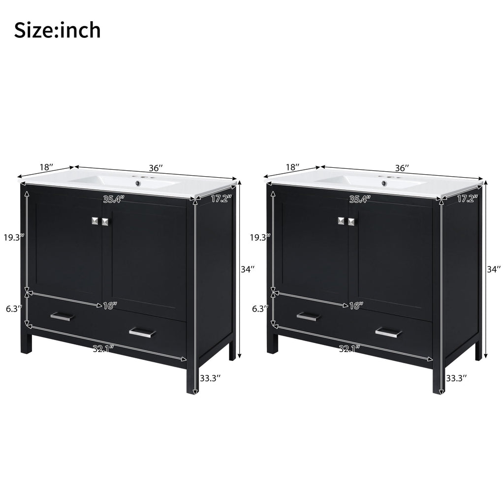 Favfurish 72" Double Bathroom Vanity with Ceramic Sink,Free Standing Single Basin Vanity Set w/Storage Shelves & Divided Drawer,Soft-Close Doors,Bathroom Storage Solution,Mirror Not Included,Black