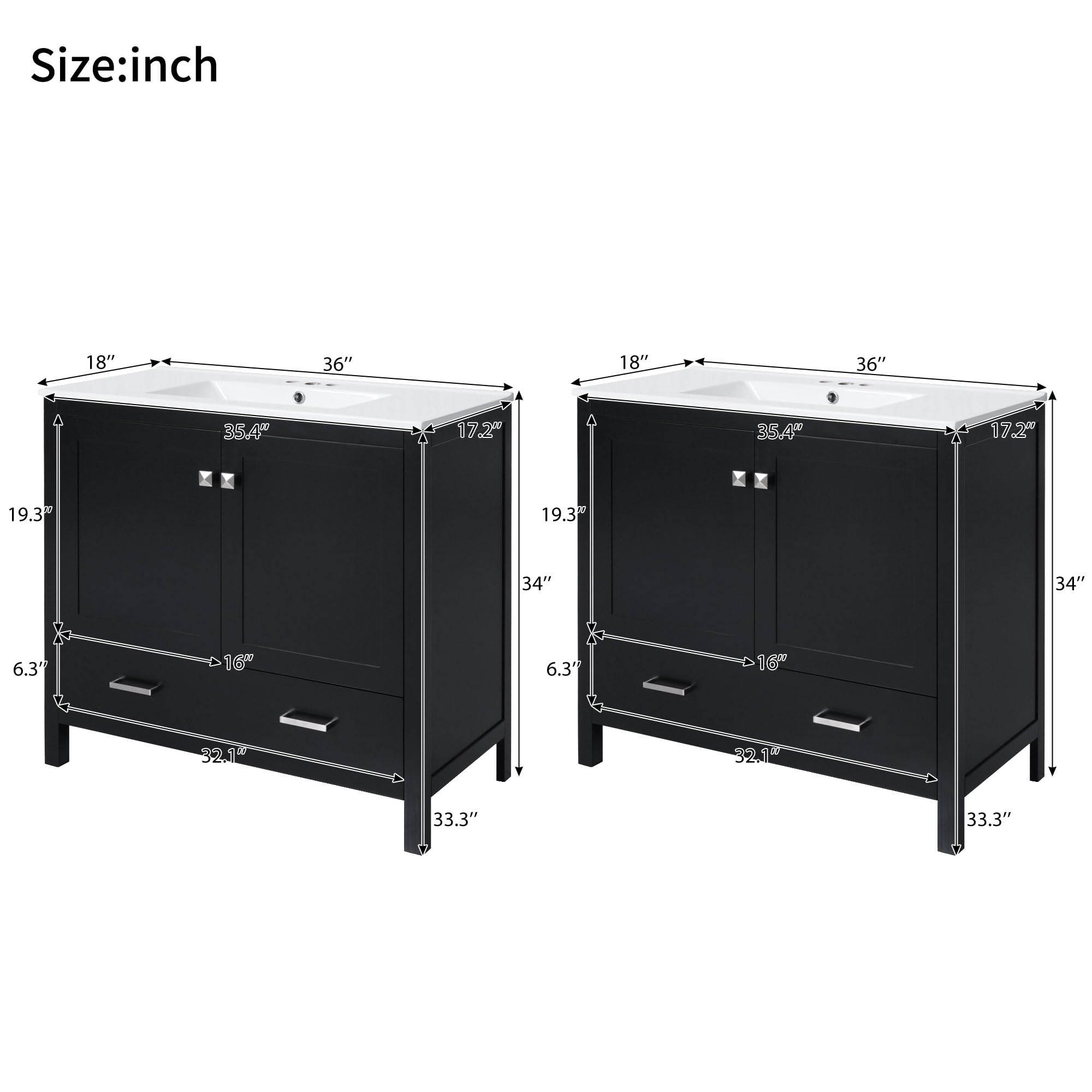 Favfurish 72" Double Bathroom Vanity with Ceramic Sink,Free Standing Single Basin Vanity Set w/Storage Shelves & Divided Drawer,Soft-Close Doors,Bathroom Storage Solution,Mirror Not Included,Black