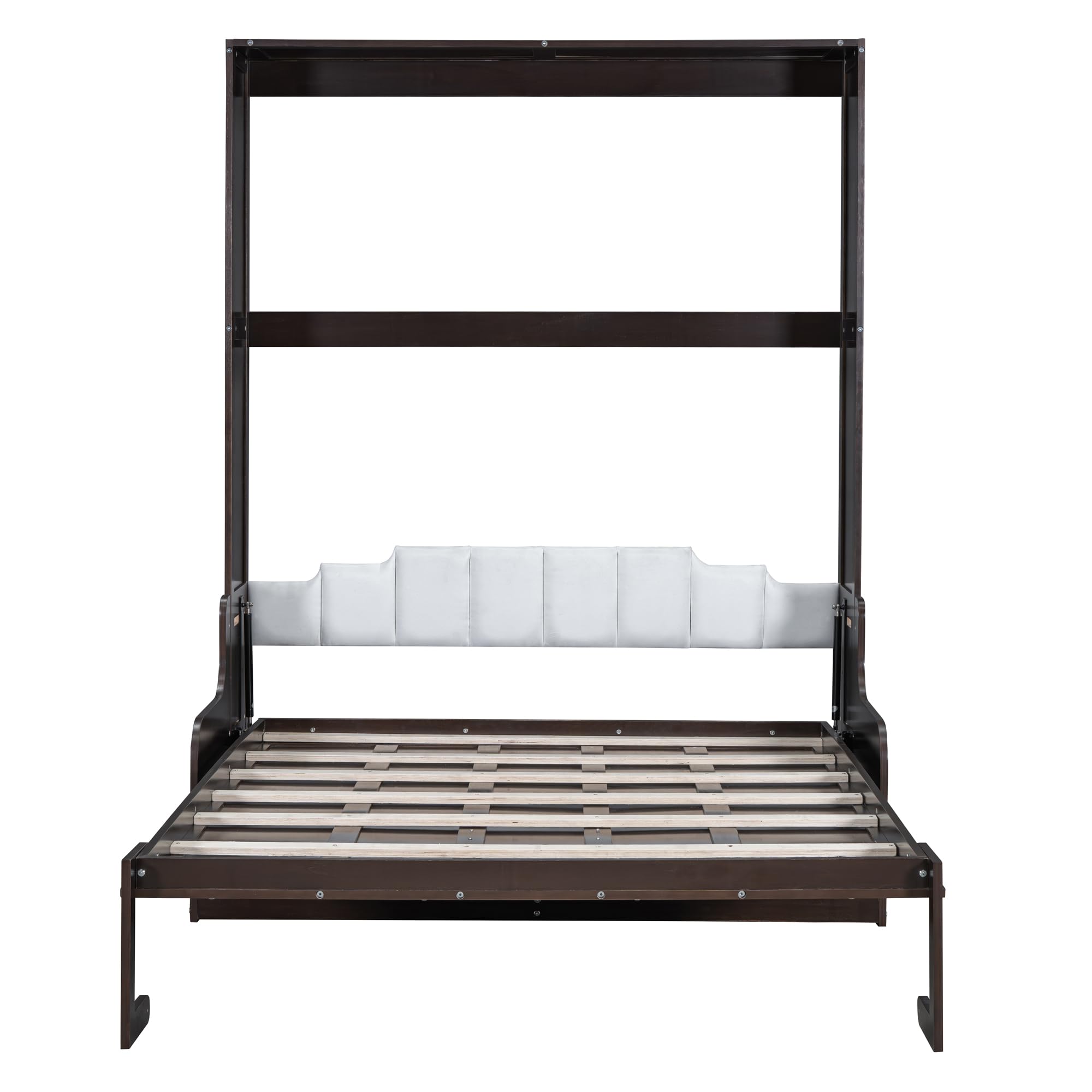 Ball & Cast Murphy Bed Queen Size Wall Bed with Sofa,Wood Murphy Bed,Platform Bedfram Chest can be Folded,Hideaway Cabinet w/Cushion,Space-Saving Furniture for Study,Office,Espresso