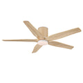 LEDLUX 54" Ceiling Fan with Light - Low Profile Flush Mount Ceiling Fan, 6-Speed Remote Control, Solid Wood, Quiet Reversible DC Motor, Wood/White Finish, for Bedroom, Living Room, Porch