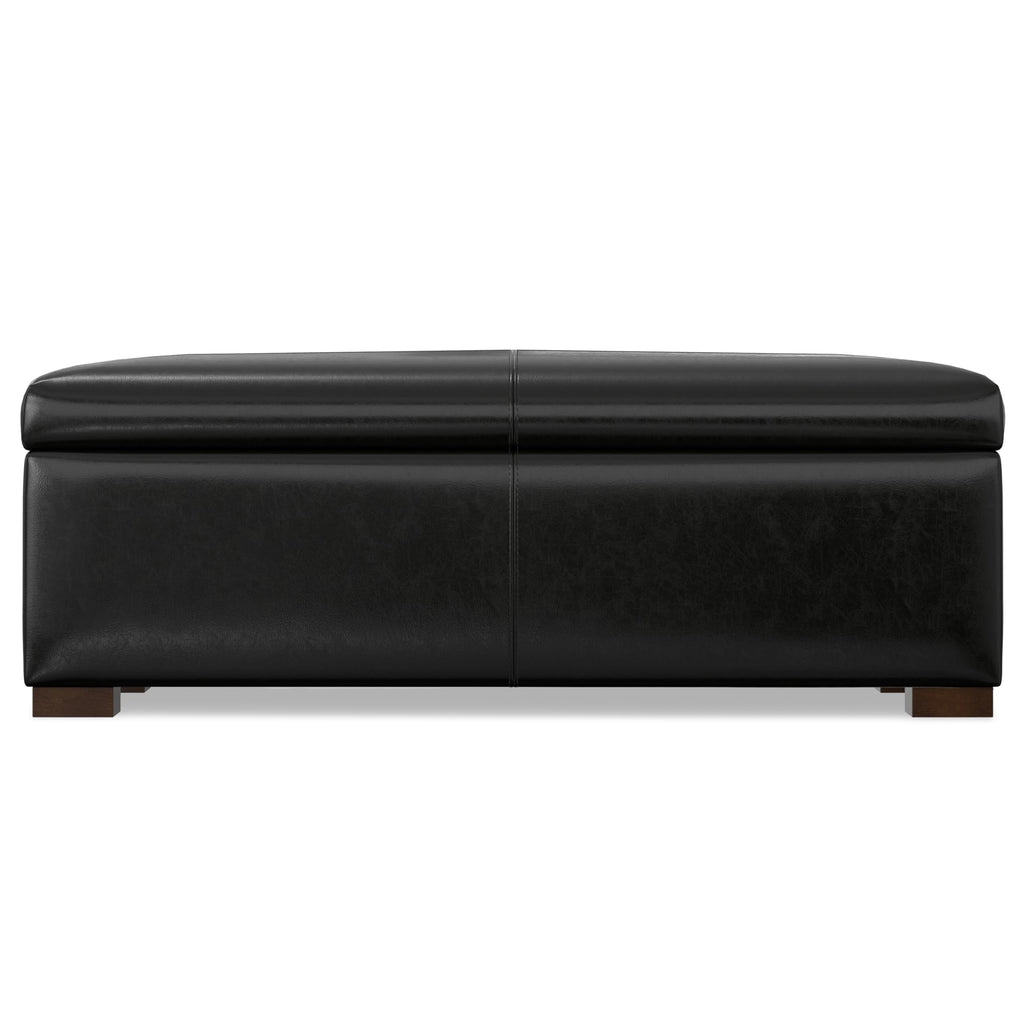 SIMPLIHOME Gabbie Storage Ottoman - 48 inch Wide Upholstered Vegan Leather Rectangle Storage Ottoman Bench in Midnight Black, Contemporary Ottoman for Living Room with Lift-Up Lid