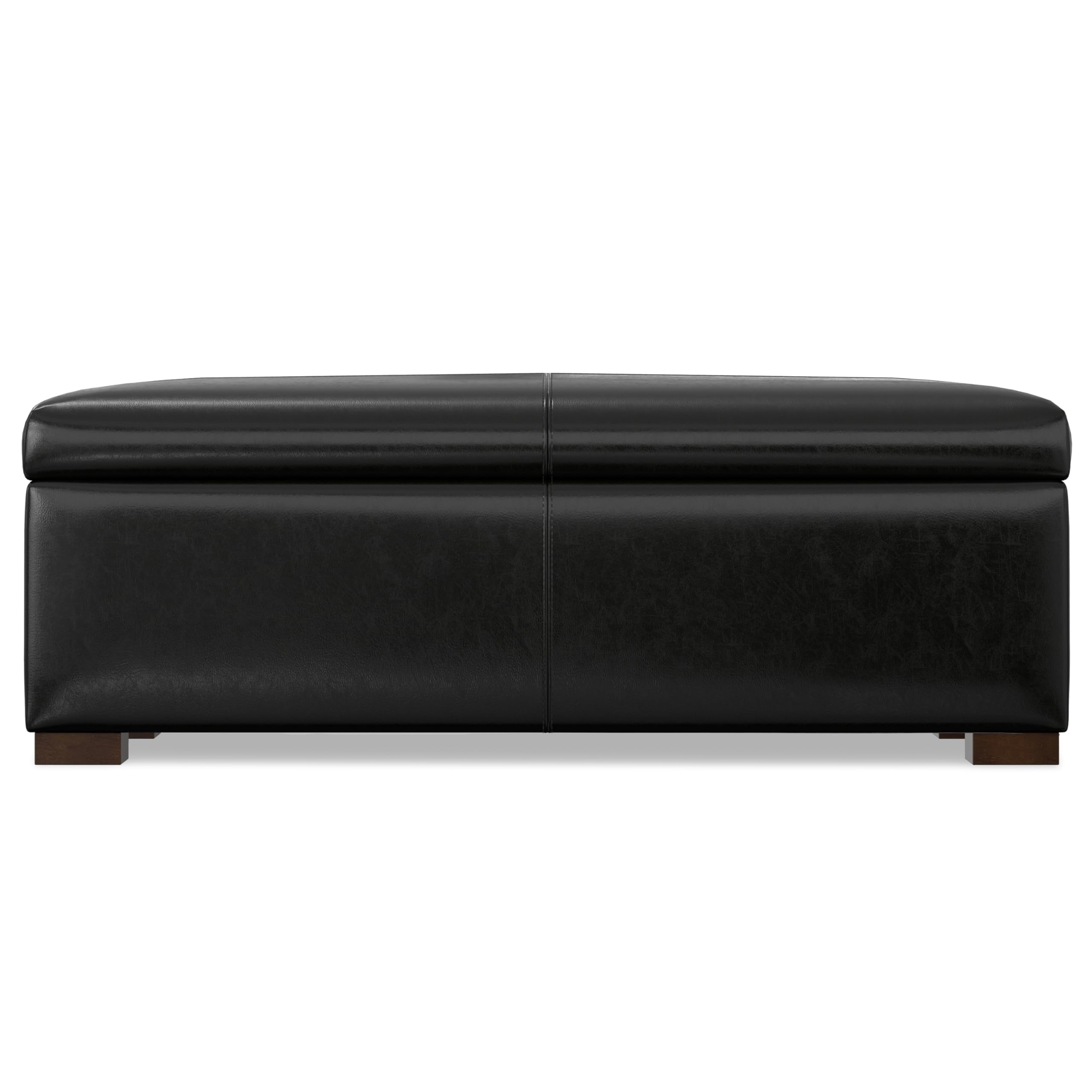 SIMPLIHOME Gabbie Storage Ottoman - 48 inch Wide Upholstered Vegan Leather Rectangle Storage Ottoman Bench in Midnight Black, Contemporary Ottoman for Living Room with Lift-Up Lid