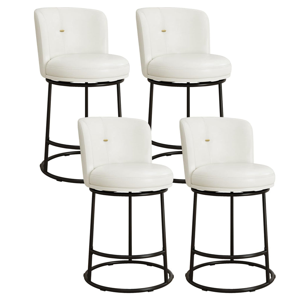 SAECKBERG Swivel Counter Height Bar Stools Set of 4, 26" H Modern Bar Stools for Kitchen Island Counter, Upholstered Barstools with Backs, Counter Height Chairs （White, Faux Leather）